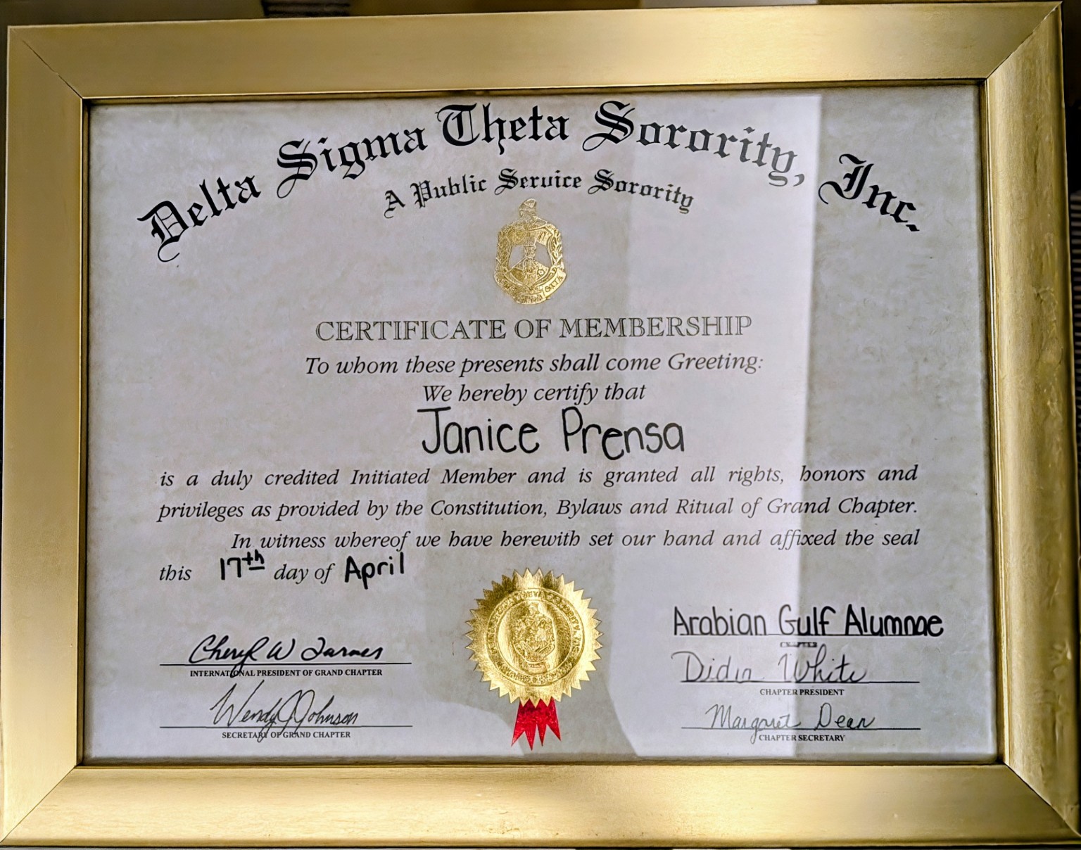 Delta Sigma Theta certificate