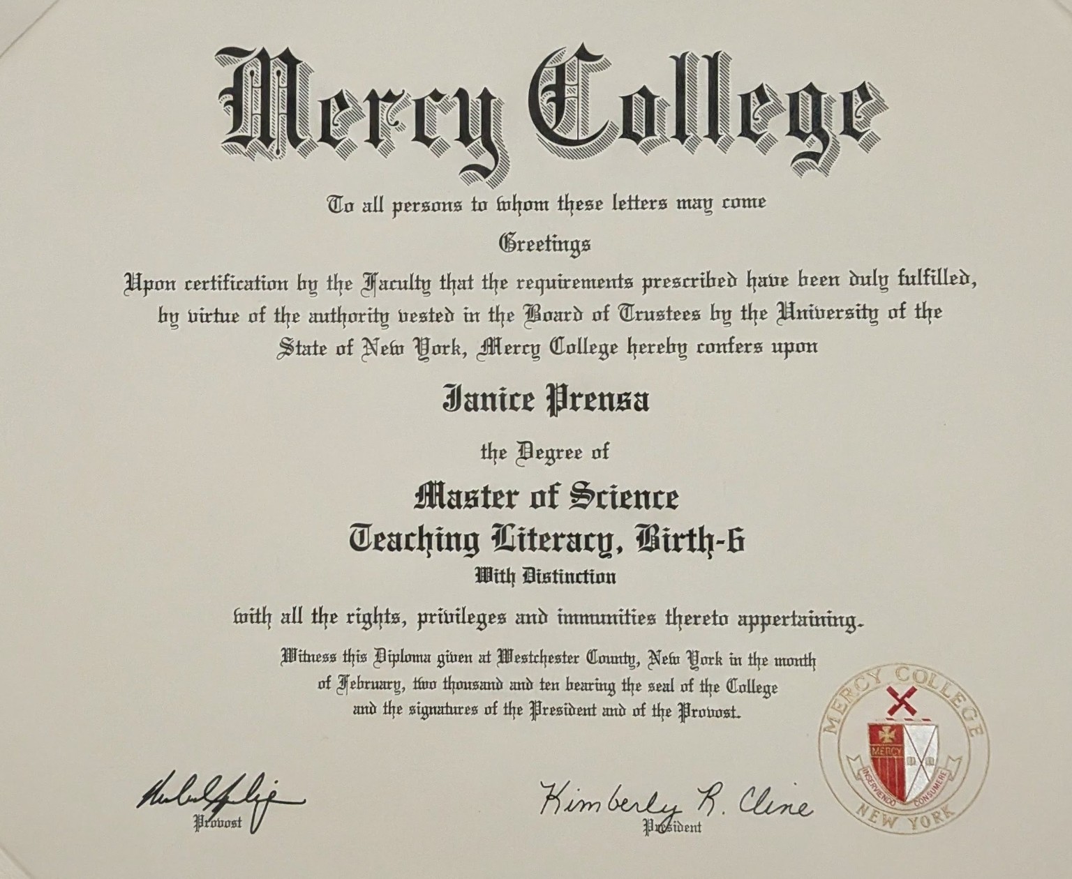 Mercy College diploma