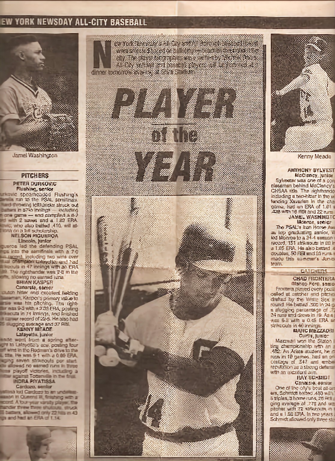 New York Newsday baseball clipping featuring Jamel Washington
